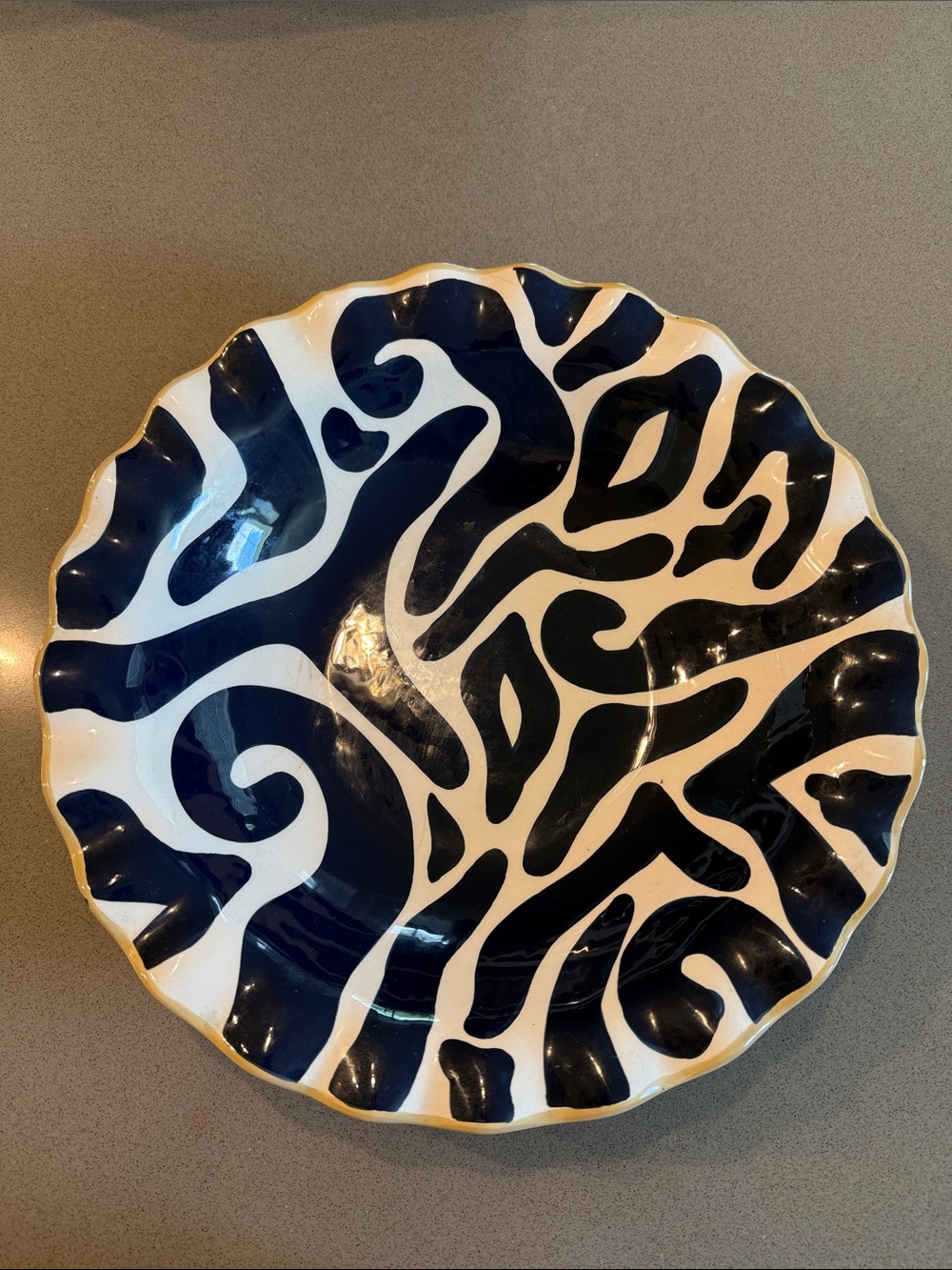 Coton Colors Navy and White Scalloped Ceramic Accent Plate